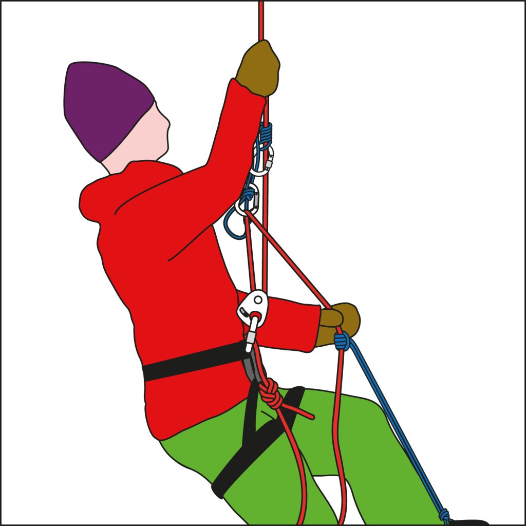 To overcome the lip of the crevasse, a zigzag rope guide can help you get much higher.