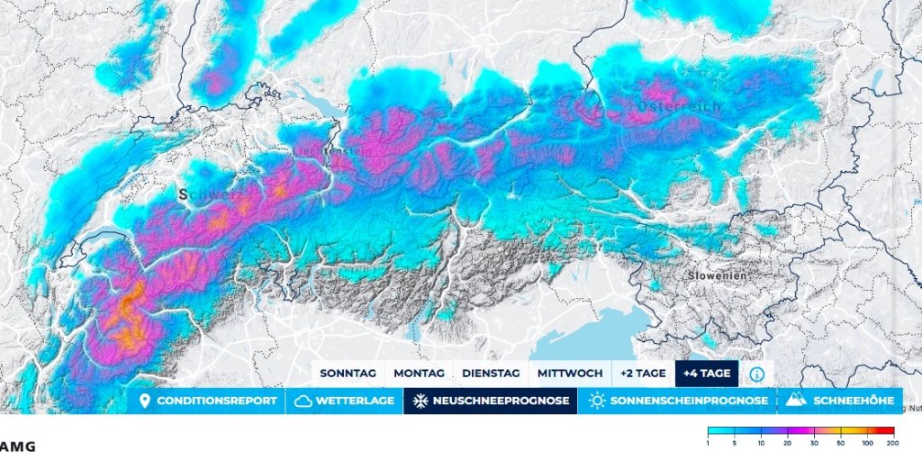 PG new snow forecast for the next 4 days