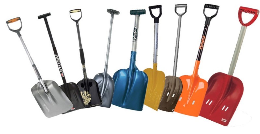 The avalanche shovels from the leading manufacturers tested in the Genswein & Eide field test.