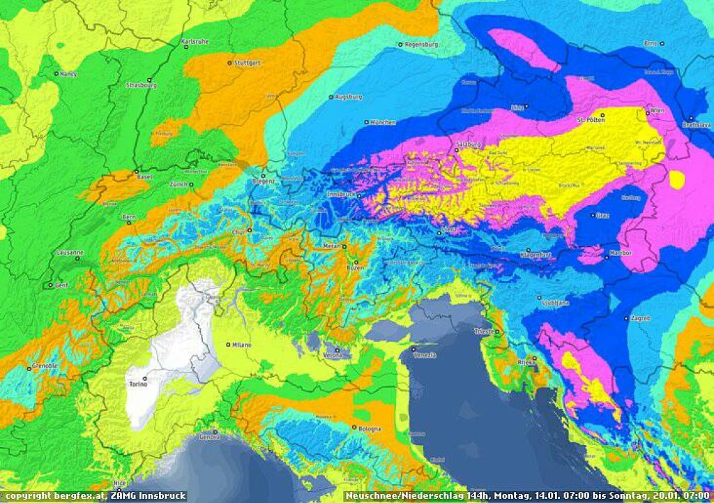 Bergfex snow forecast from Monday 14.01.