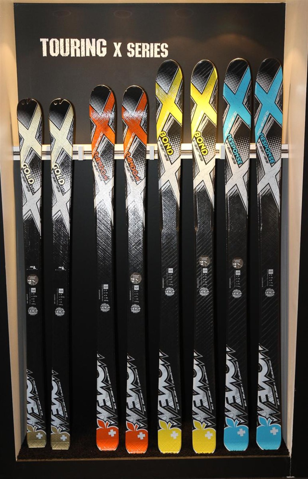 The ultralight carbon skis X-Series from Movement: X-Gold, X-Random, X-Bond & X-Response