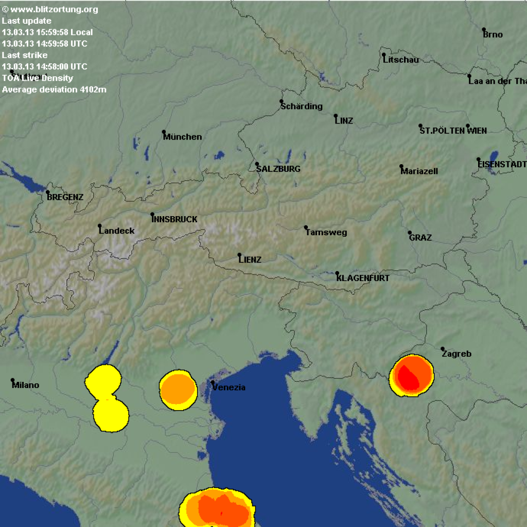 Lightning radar from Wednesday afternoon (13.3.)