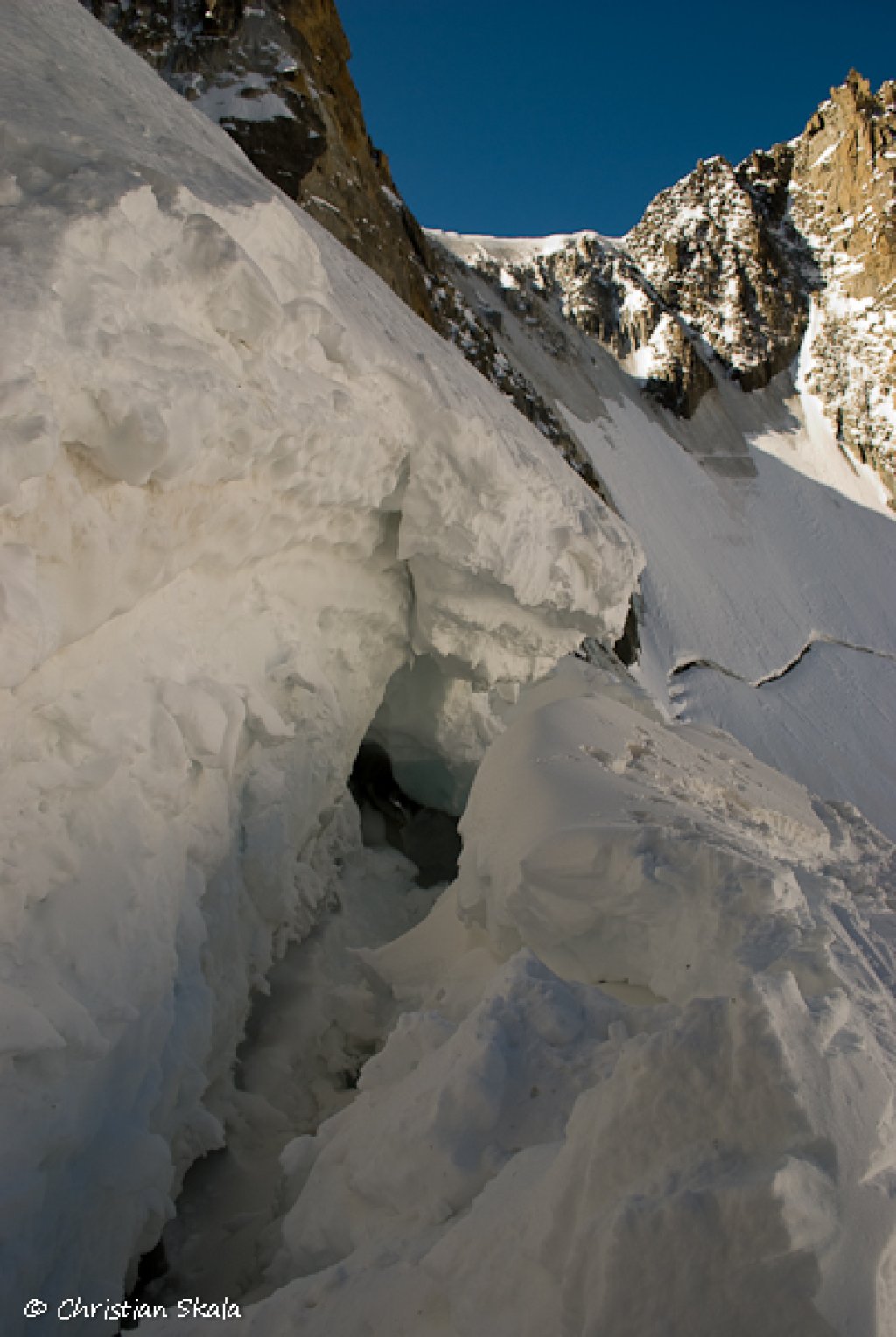 Bergschrund at the entrance to the couloir