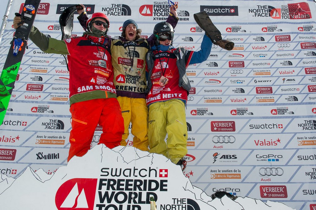 The ski champions of the FWT 2014: Loic Colomb-Patton, Sam Smoothy, Jeremie Heitz