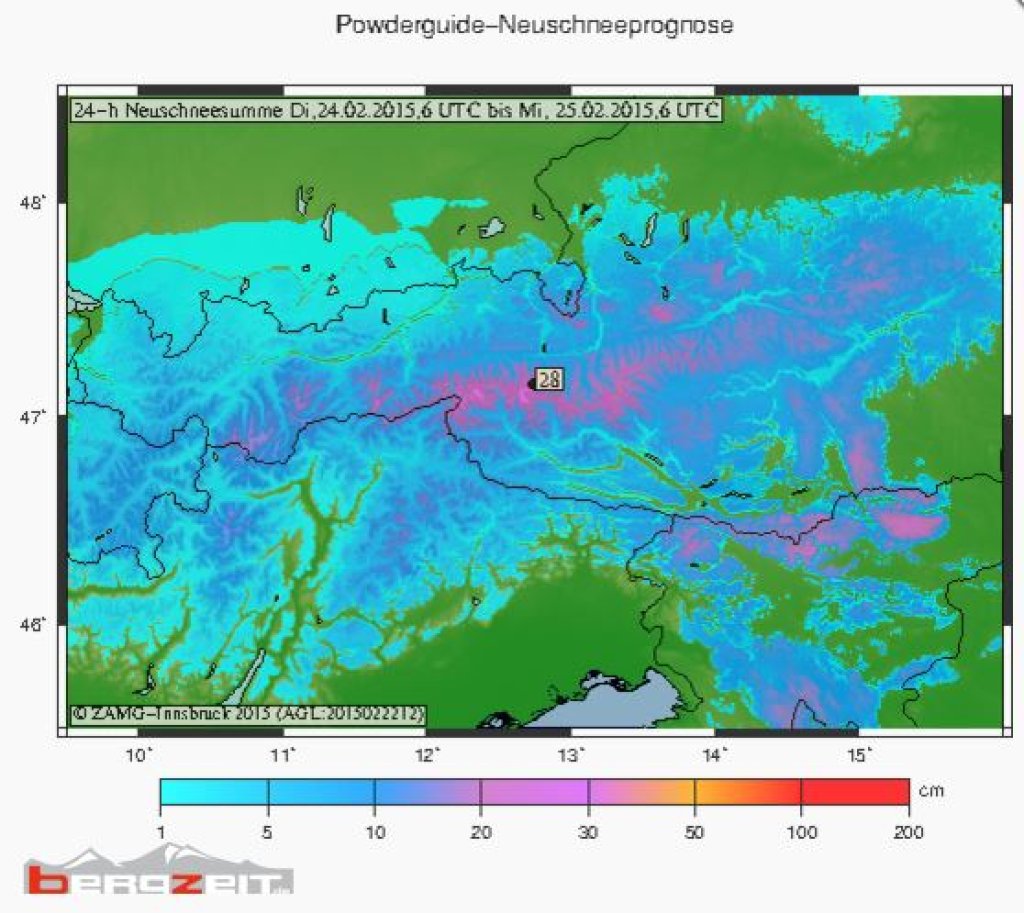 Fresh snow forecast for the Eastern Alps, 24.02.15 - 25.02.15