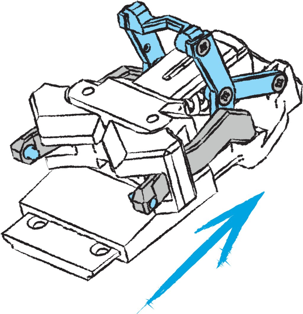 By moving the lever upwards/backwards, the toe piece moves towards the ski tip and the pins grip.