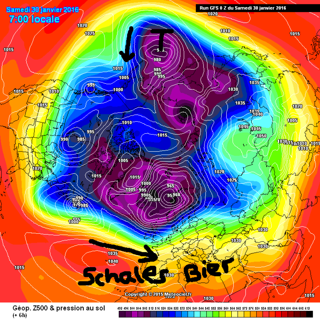 500hPa geopotential, northern hemisphere view, January 30.