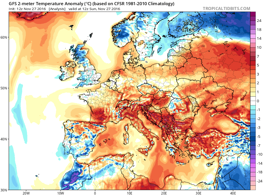 Temperature anomalies in Europe last Sunday.