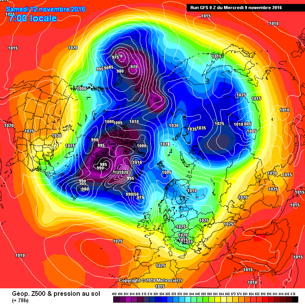 500hPa and geopotential, GFS forecast for Saturday, 12.11.16.