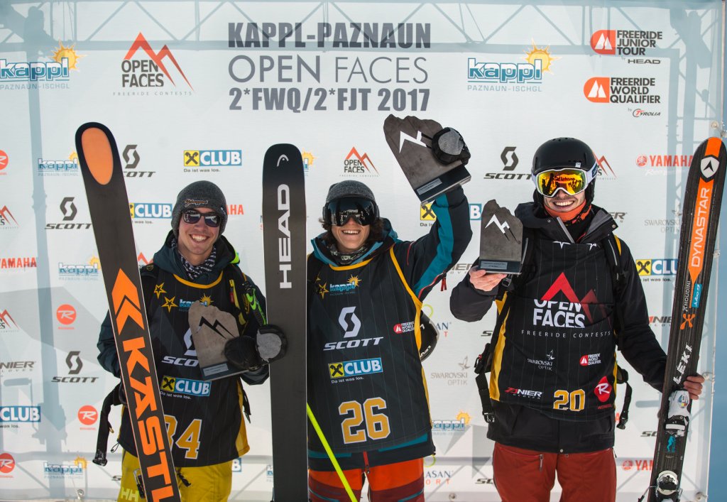 The podium in the men's skiing: from left Luca Beran, Tao Kreibich, Martin Krautschneider