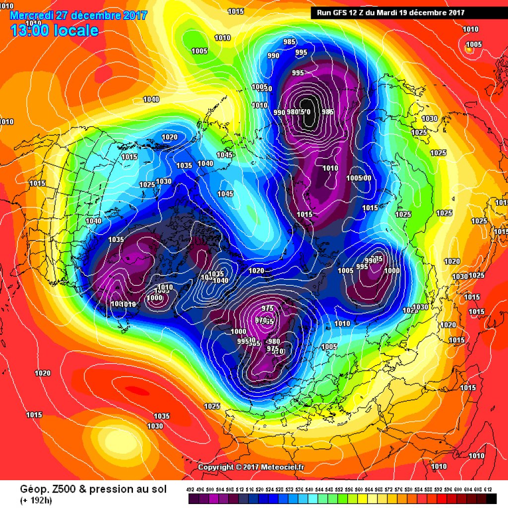 500hPa geopotential and ground pressure, exemplary map for Wednesday next week: glass ball with wintry option.