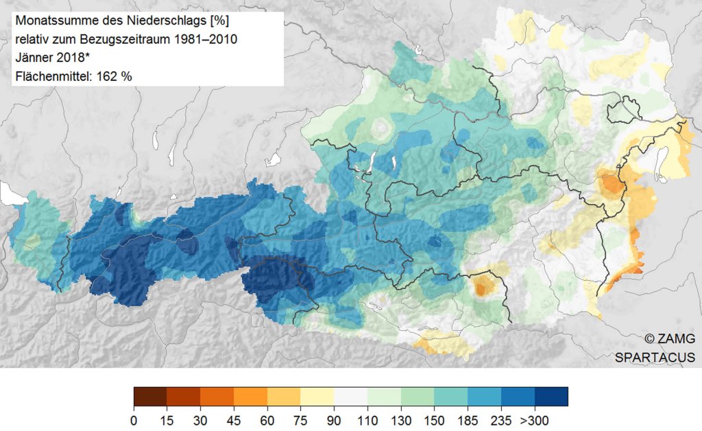 Precipitation anomaly in January in Austria