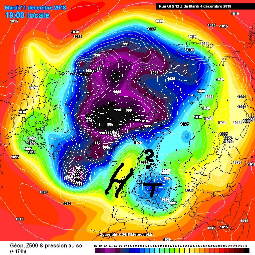 Exemplary map for Tuesday next week: The expanding Azores High could produce a new (cold) blocking situation.