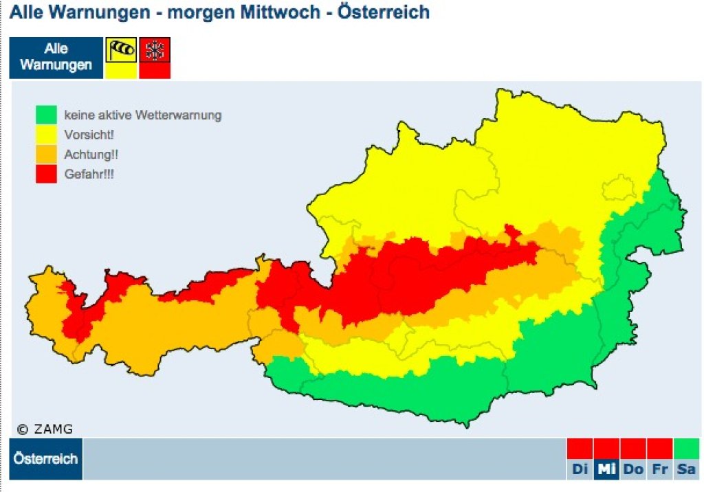 Warning weather situation in the Northern Alps