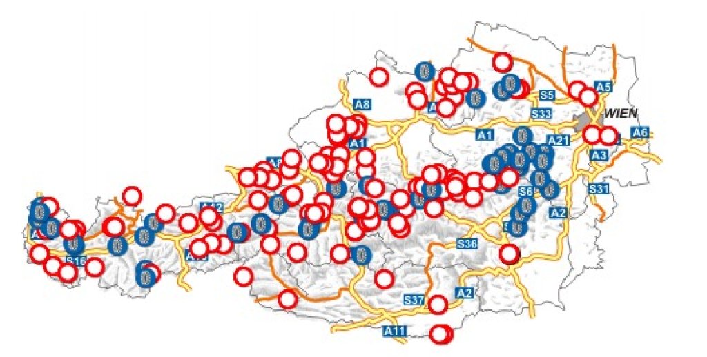 Snow chains compulsory and road closures in Austria on Tuesday evening.