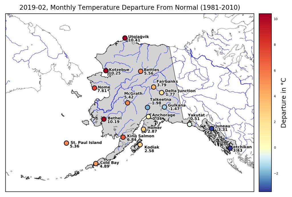 Temperature deviations February, AK