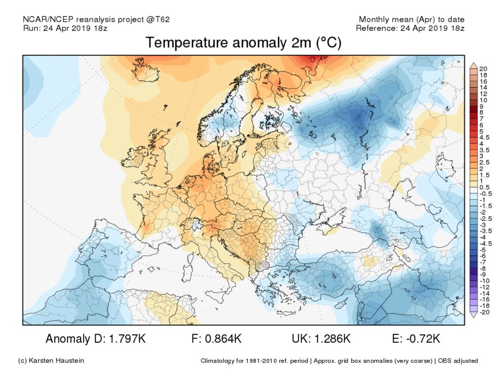 Temperature anomaly April so far