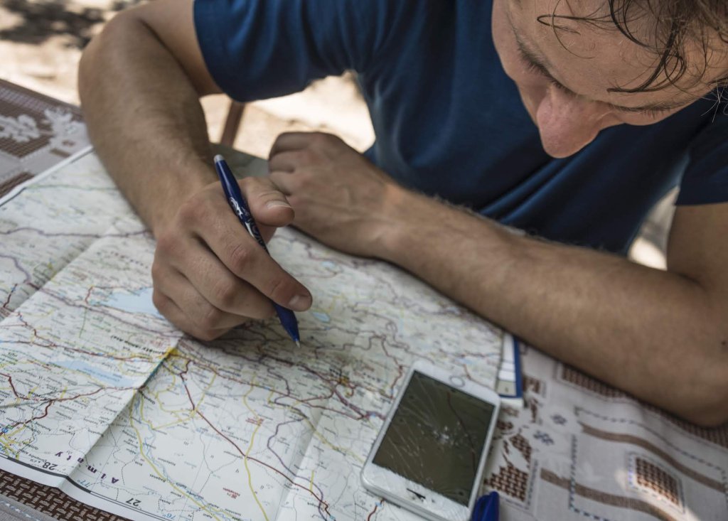 Travel planning with cell phone and map