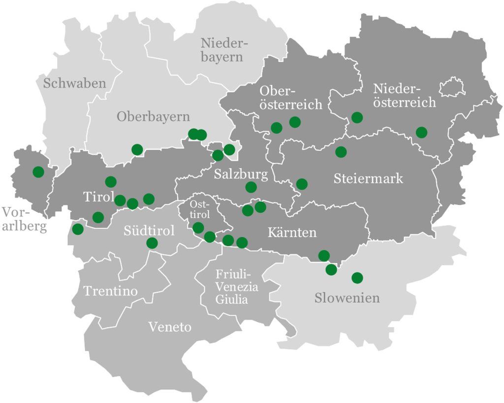 Overview map of mountaineering villages