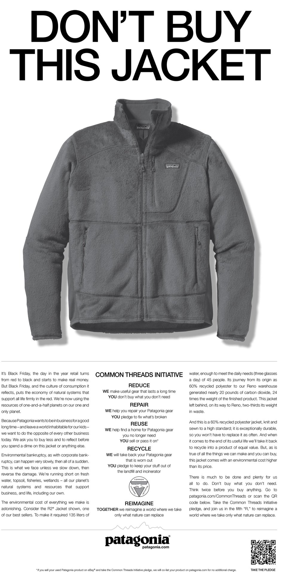 Patagonia ad for Black Friday 2011