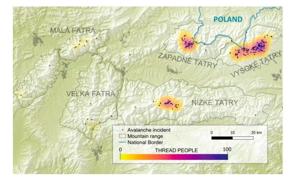 Avalanche "hotspots" in Slovakia, 1998-2018