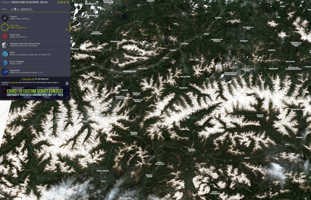 Satellite images are easily accessible in the Sentinel Hub.