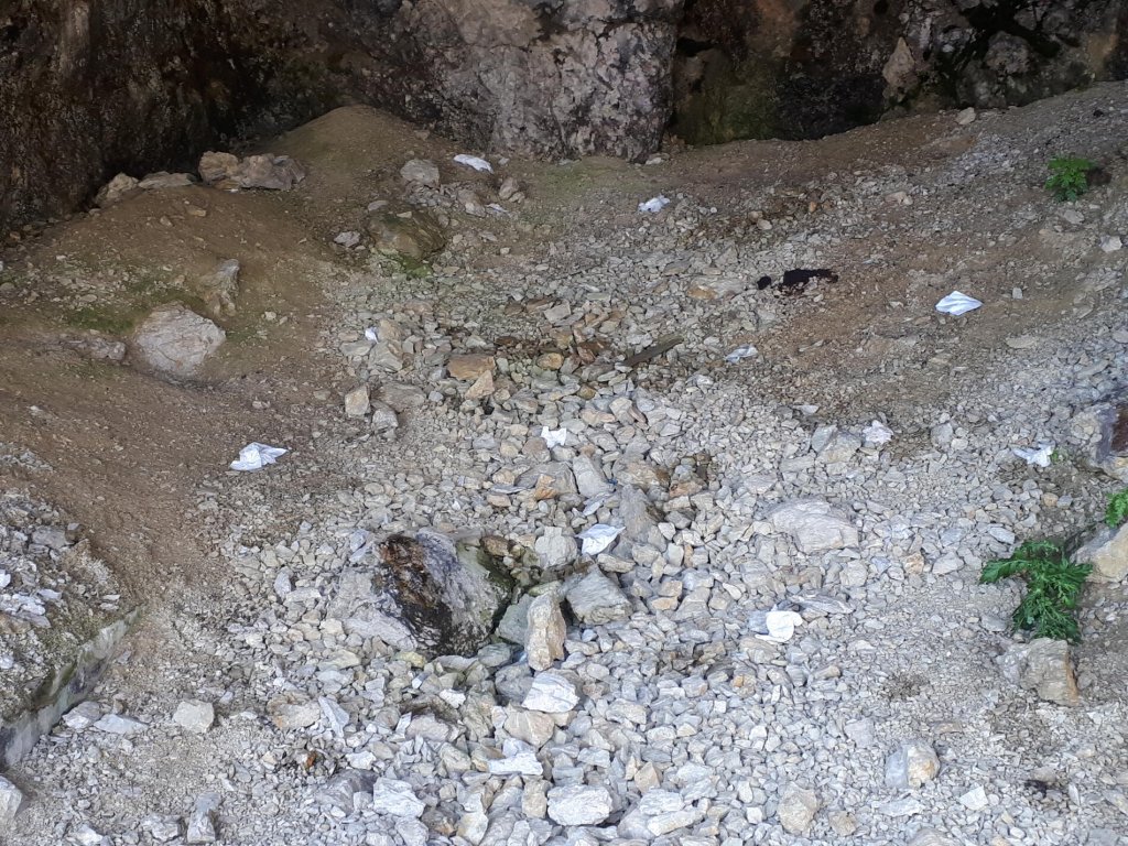 This rock cave, right next to the hiking trail, is used by many as a toilet. Most people use paper tissues, which can take up to 5 years to decompose. Another problem: obviously dirty areas attract even more dirty finches.