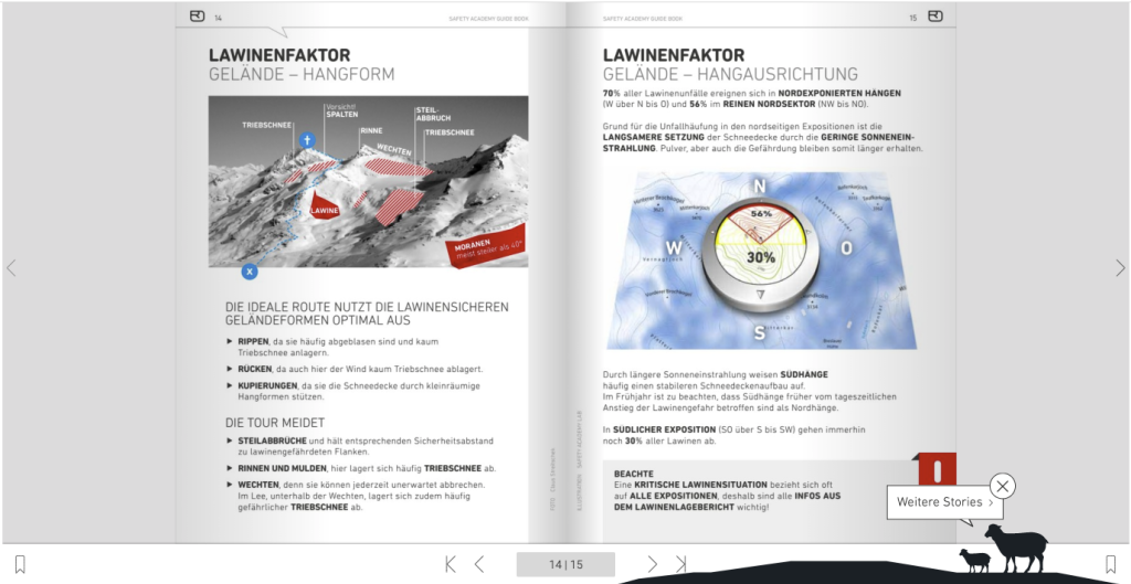 Screenshot from the Ortovox online booklet on tour planning, risk management and behavior in an emergency.