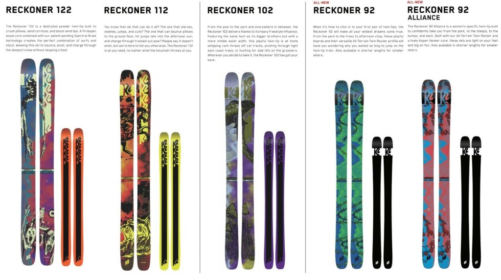 The Reckoner Line released in 2020 gets new topsheets that are somewhat reminiscent of earlier K2 designs in terms of style. Entry-level/youth models are added with the 92 models.