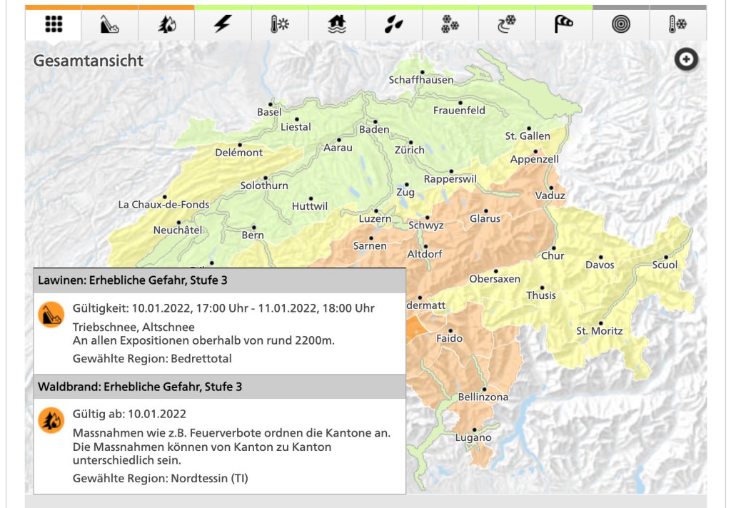 Smooth transition from avalanche risk to forest fire risk.