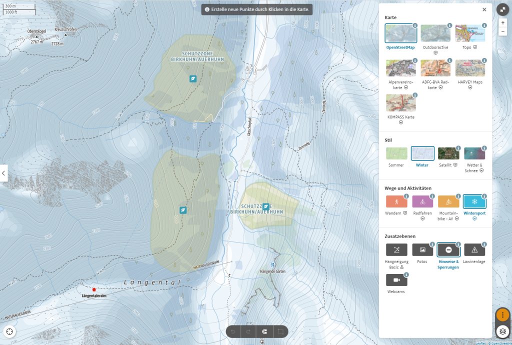 Wildlife protection zones can be displayed as layers on the map.
