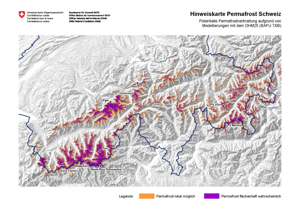 Permafrost map of Switzerland