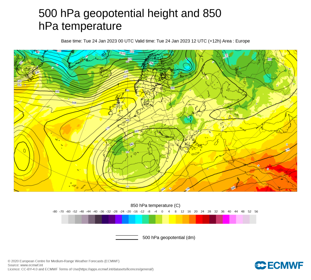 Current general weather situation: Low pressure in the Mediterranean region, high pressure bridge over Central Europe