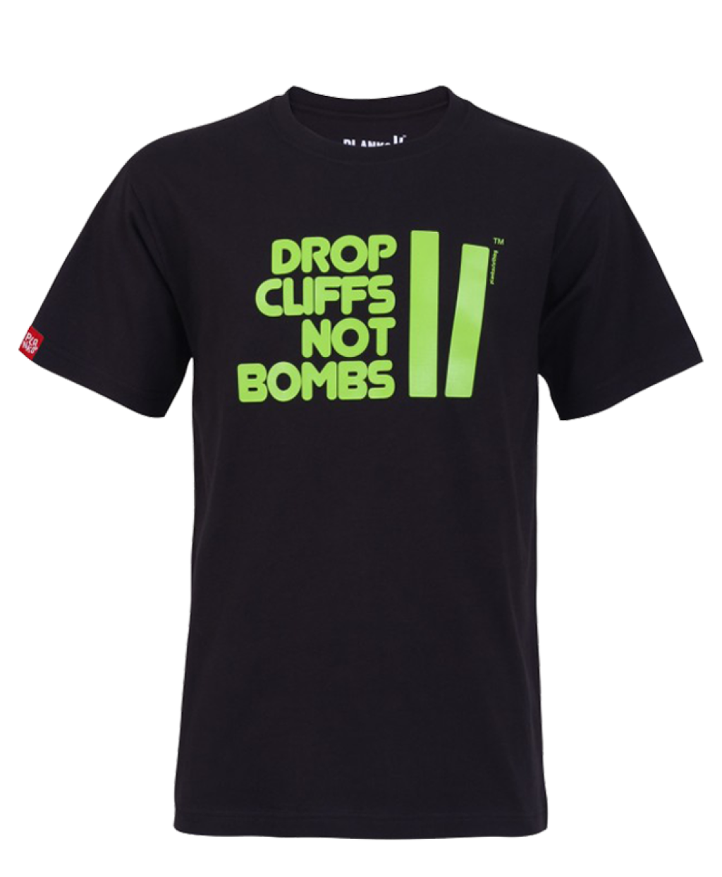 Drop Cliffs not Bombs T-Shirt in der Version von Planks Clothing