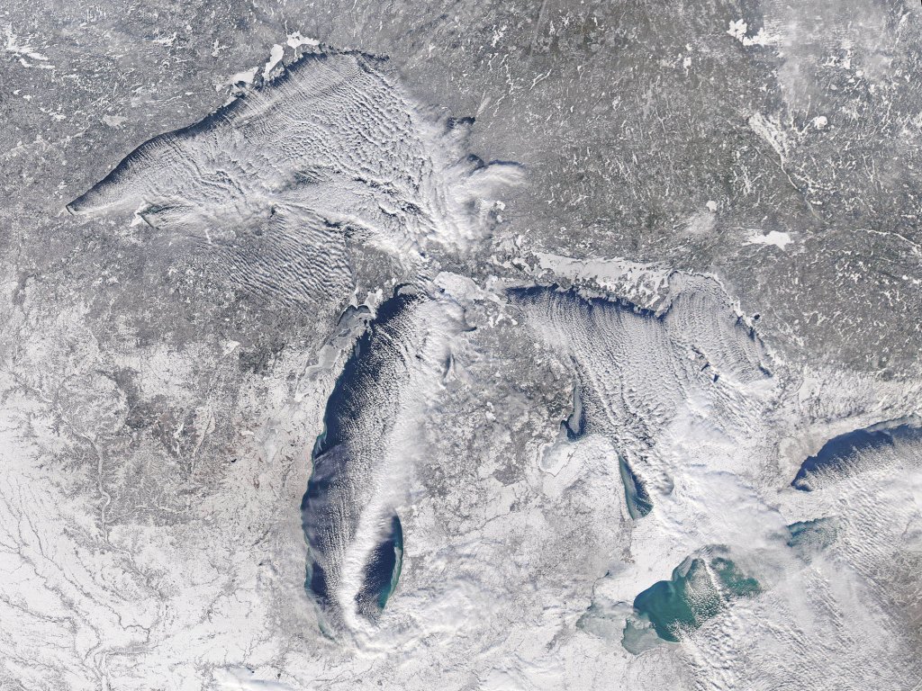 Lake Effect Schnee am 31.12.17, Satellitenaufnahme.